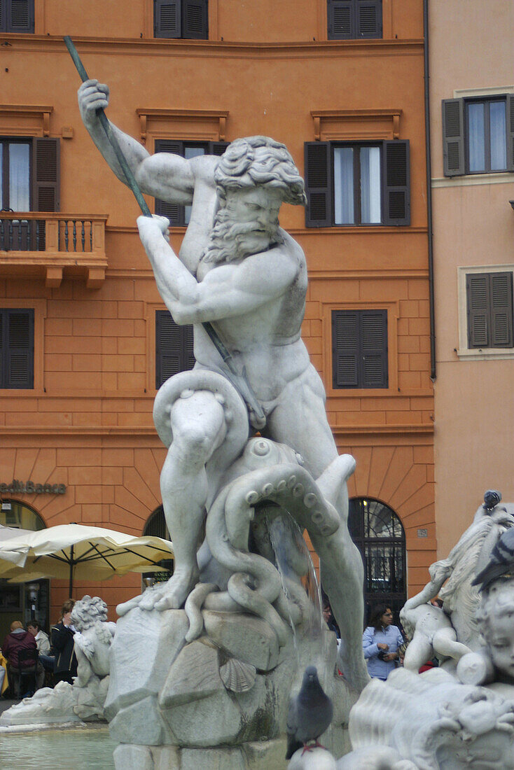 Neptunes Fountain (19th century) at Piazza Navona. Rome. Italy
