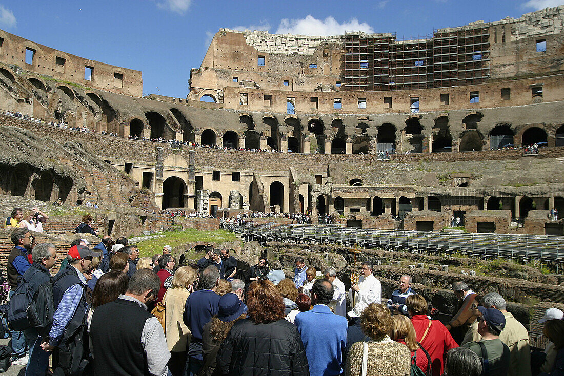 Religious celebration inside the Colosseum. Rome. Italy