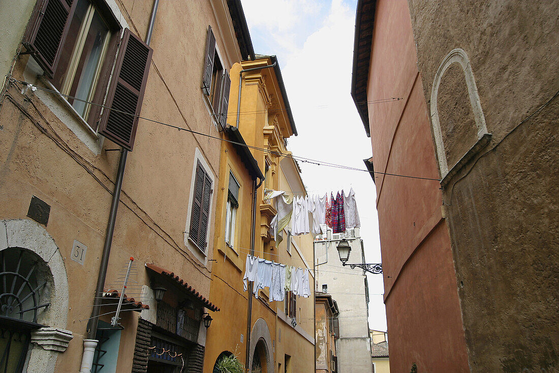 Drying clothes in a street in Trastevere. Rome. Italy