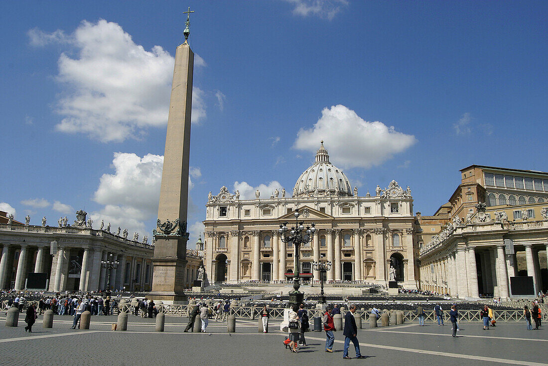 Obelisk and St. Peters Basilica. St. Peters Square. Vatican City. Rome. Italy