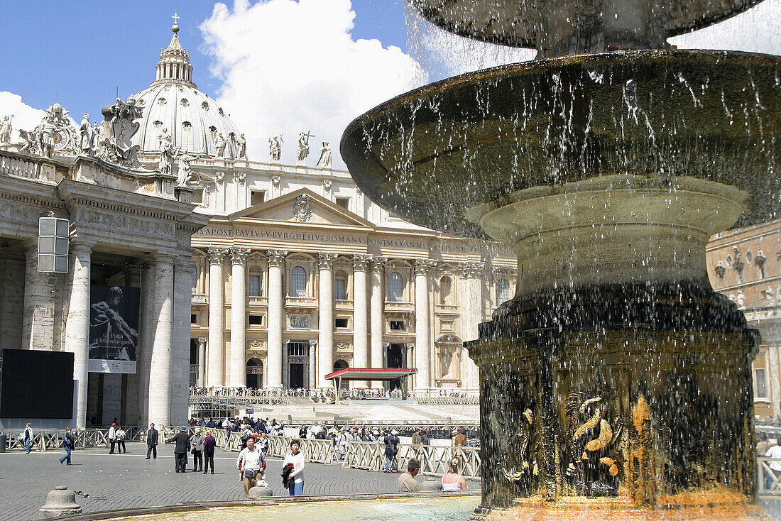 St. Peters Basilica and fountain (17th Century). Vatican City. Rome. Italy