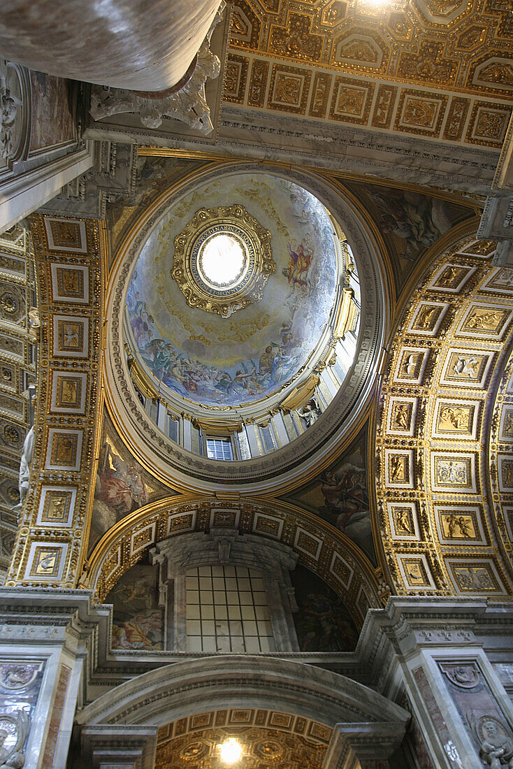 Dome on the aisle of St. Peters Basilica. Vatican City, Rome. Italy