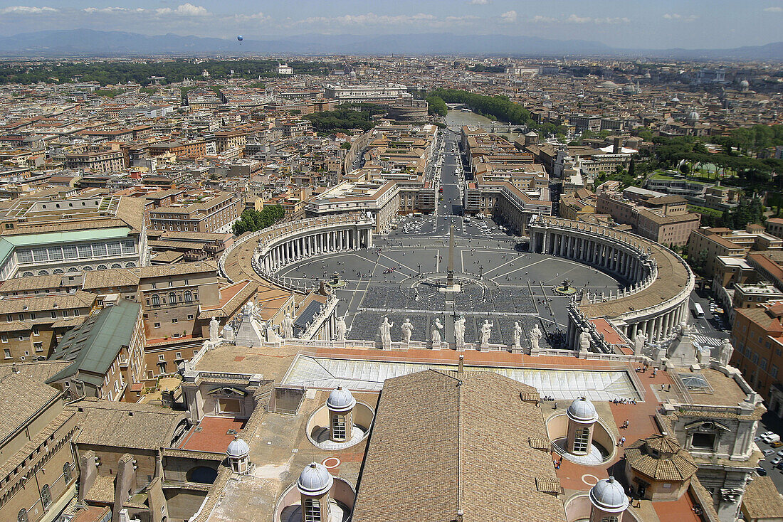 St. Peters Square and Via della Conciliazione from the Dome of the Basilica. Vatican City. Rome. Italy