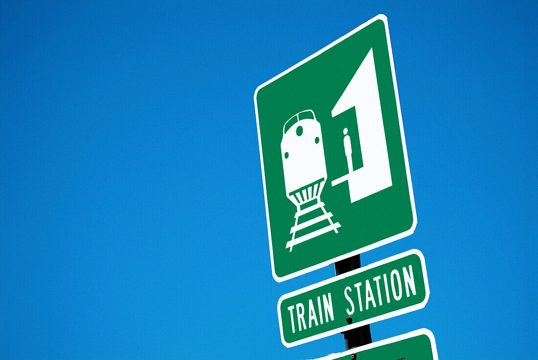 Traffic sign alerting driving public to the location of a train station