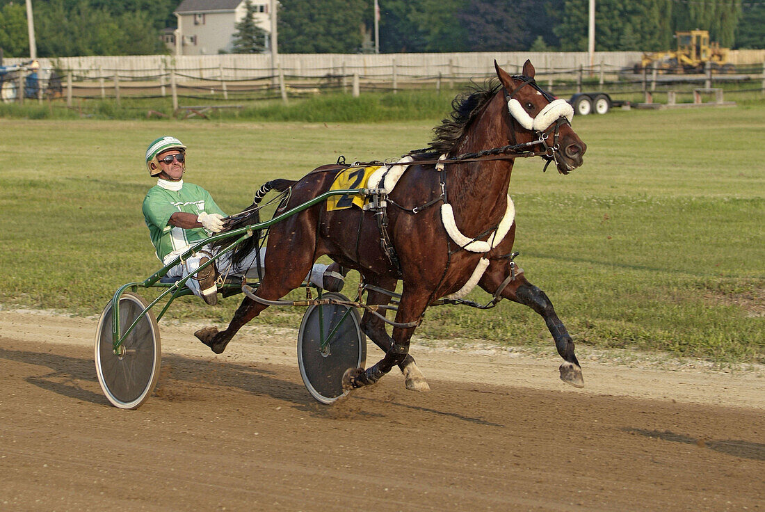 Harness trotter horse racing event held at Croswell. Michigan, USA