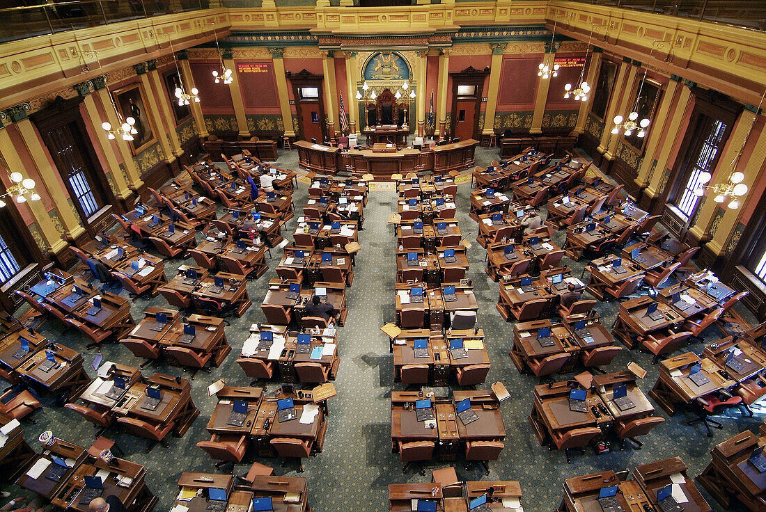 House of Representatives in the Michigan State Capitol, Lansing. Michigan, USA