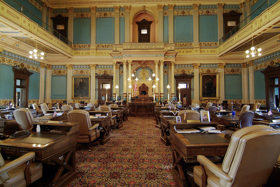 Senate Chamber in the Michigan State Capitol, Lansing. Michigan, USA