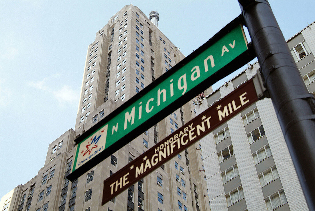 The Magnificent Mile shopping district in downtown Chicago Illinois. USA.