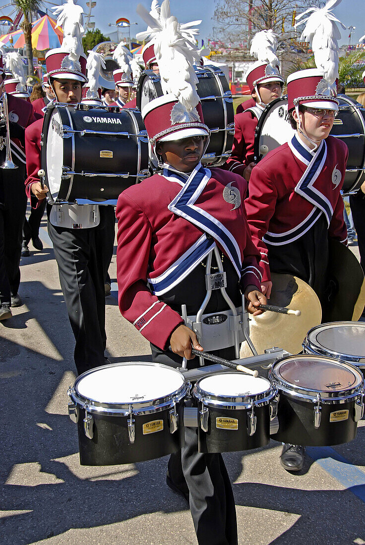 Palm Harbor University High School Marching Band particaptes in a parade at the Florida State Fair at Tampa