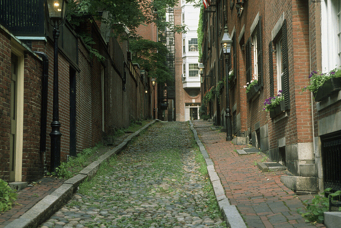Historic Acorn Street in the Beacon Hill area of Boston Massachusetts MA