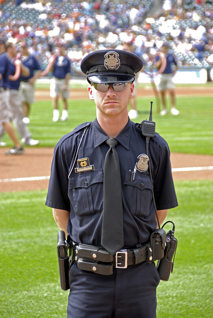 Police keep control at a Detroit Tiger Professional Baseball game at Comerica Park Detroit Michigan