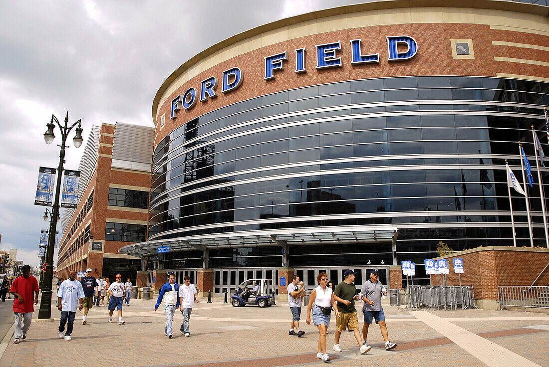 Ford Field entrance home of the professional football team Detroit Lions in Detroit Michigan MI