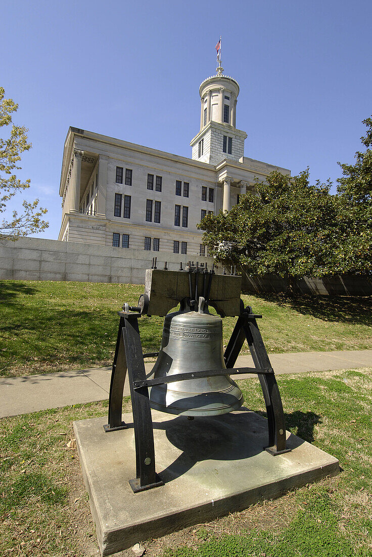 Replica of Liberty Bell at State Capitol and Surrounding Statues and Monuments Nashville Tennessee. USA