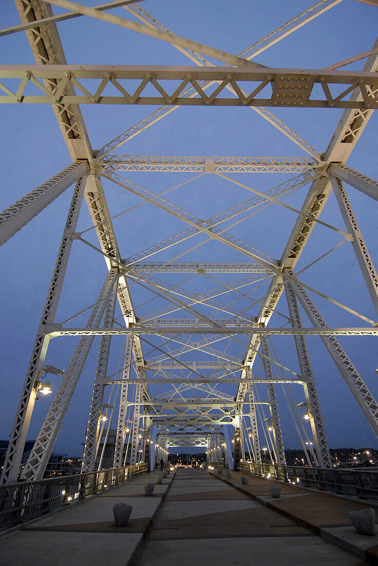 Shelby Street Pedestrian Bridge over Cumberland River at Night in Nashville. Tennessee. USA.