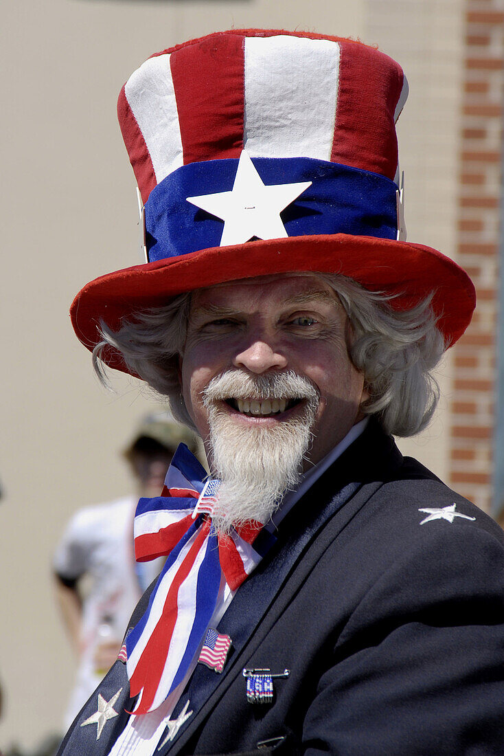 Uncle Sam Participates in Strawberry Festival Parade Plant City Florida. USA.