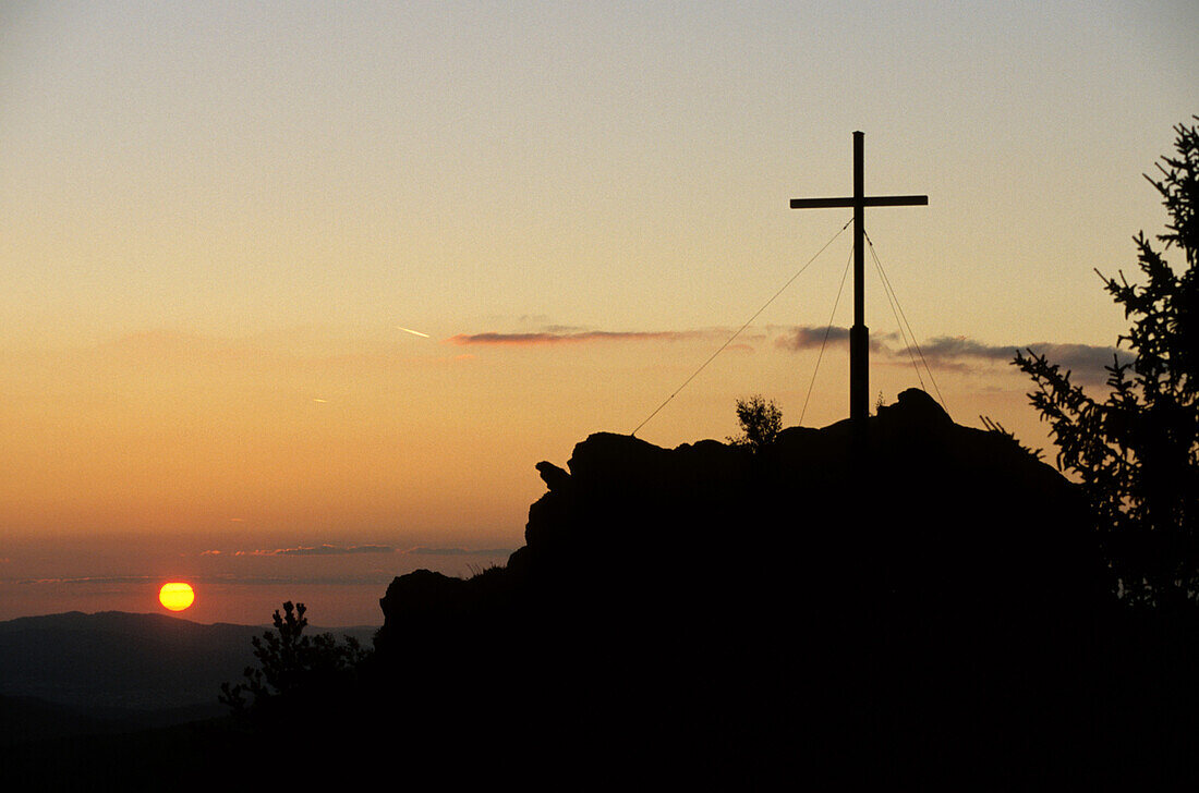 Sonnenuntergang auf dem Silberberg bei Bodenmais, Bayerischer Wald, Niederbayern, Bayern, Deutschland