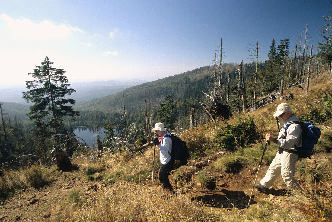 Hiking near Rachelsee Lake, Bavarian Forest Nationalpark, Bavaria, Germany