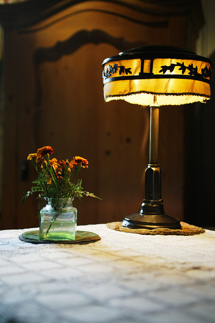 Lamp and flowers, Romania