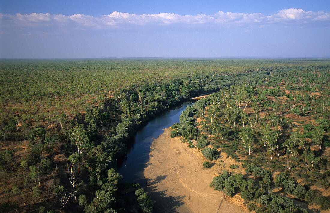 Luftaufname des Mitchell Rivers auf der Wrotham Park Station, Queensland, Australien