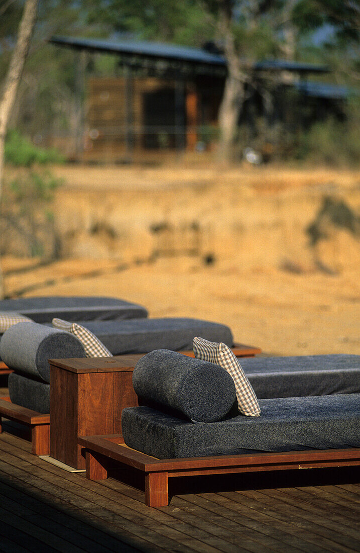 Daybeds along the pool at Wrotham Park Lodge, Queensland, Australia