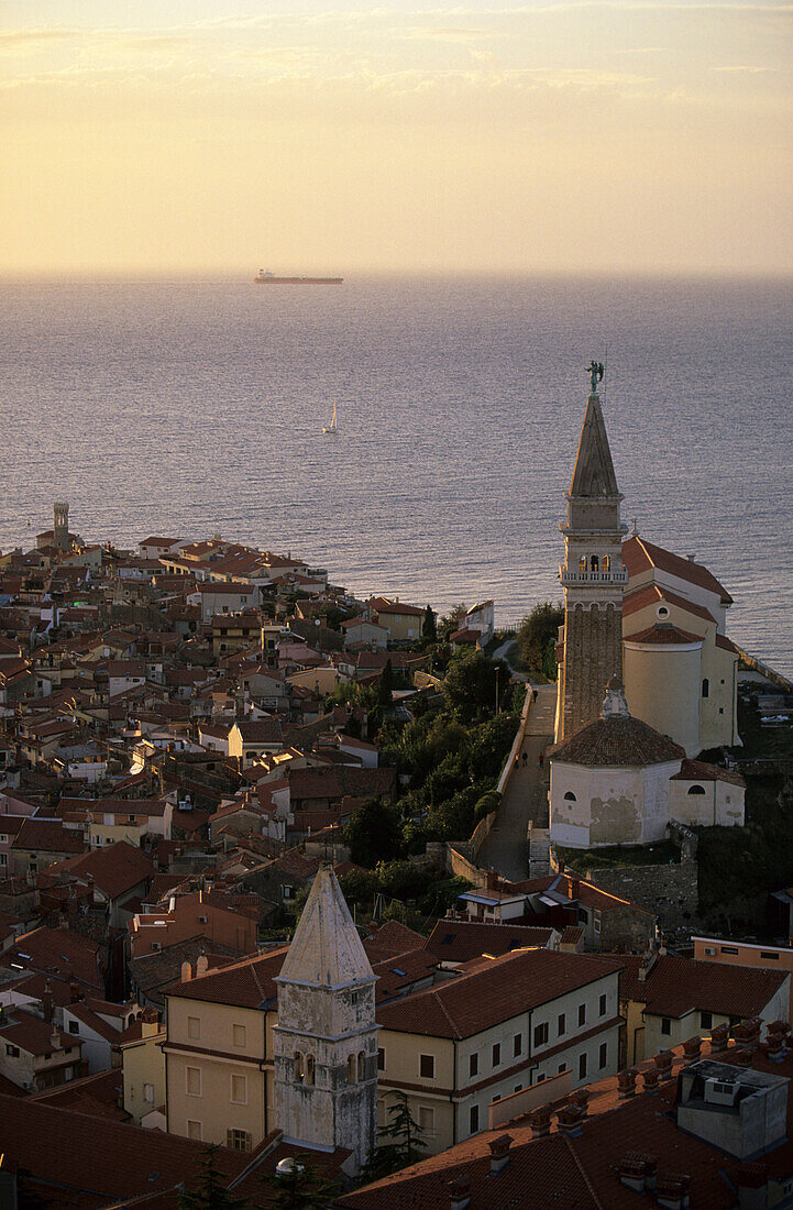 The coastal city of Piran with the Cathedral of St. George, Slovenia