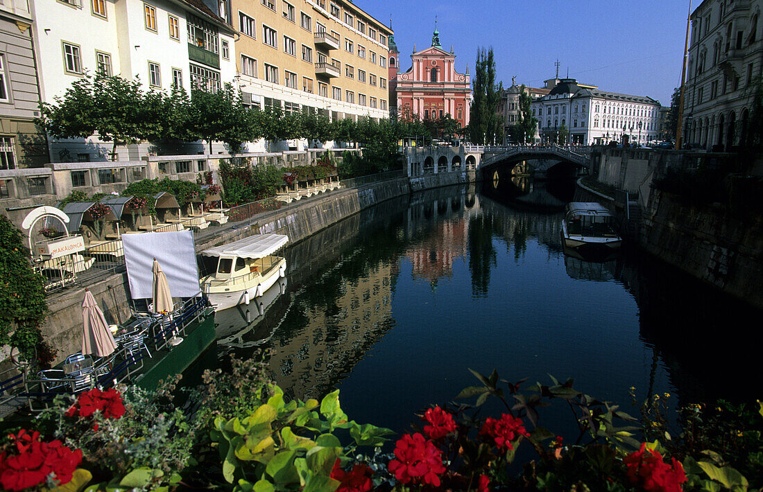The historic city of Ljubljana with the Ljubljana River, Slovenia
