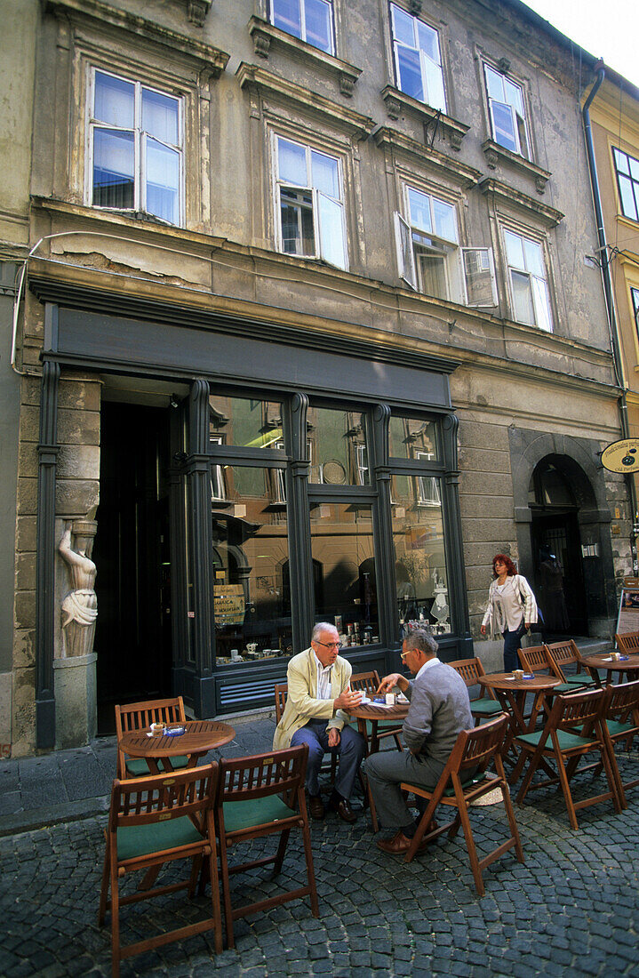 Street cafe in the historic old city of Ljubljana, Slovenia