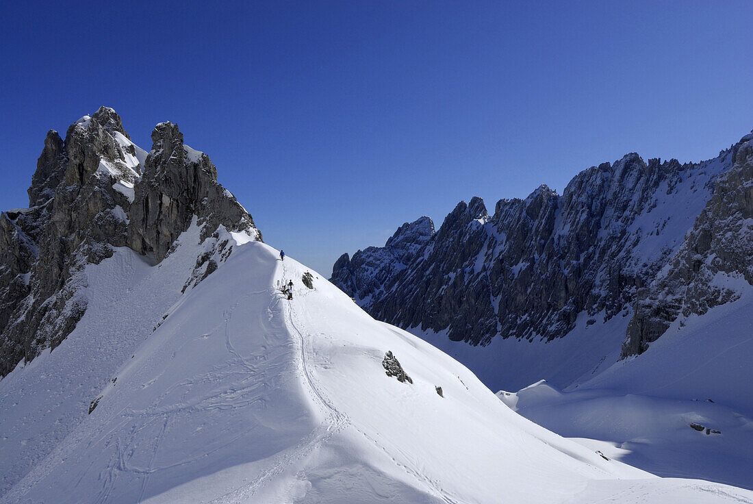 Skitourgeher beim Aufstieg, Griesner Kar, Wilder Kaiser, Kaisergebirge, Tirol, Österreich