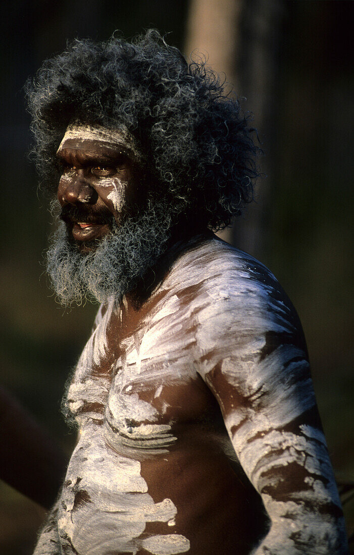 Aboriginal man painted in traditional ways at the Garma Festival in Arnhem Land, Australia