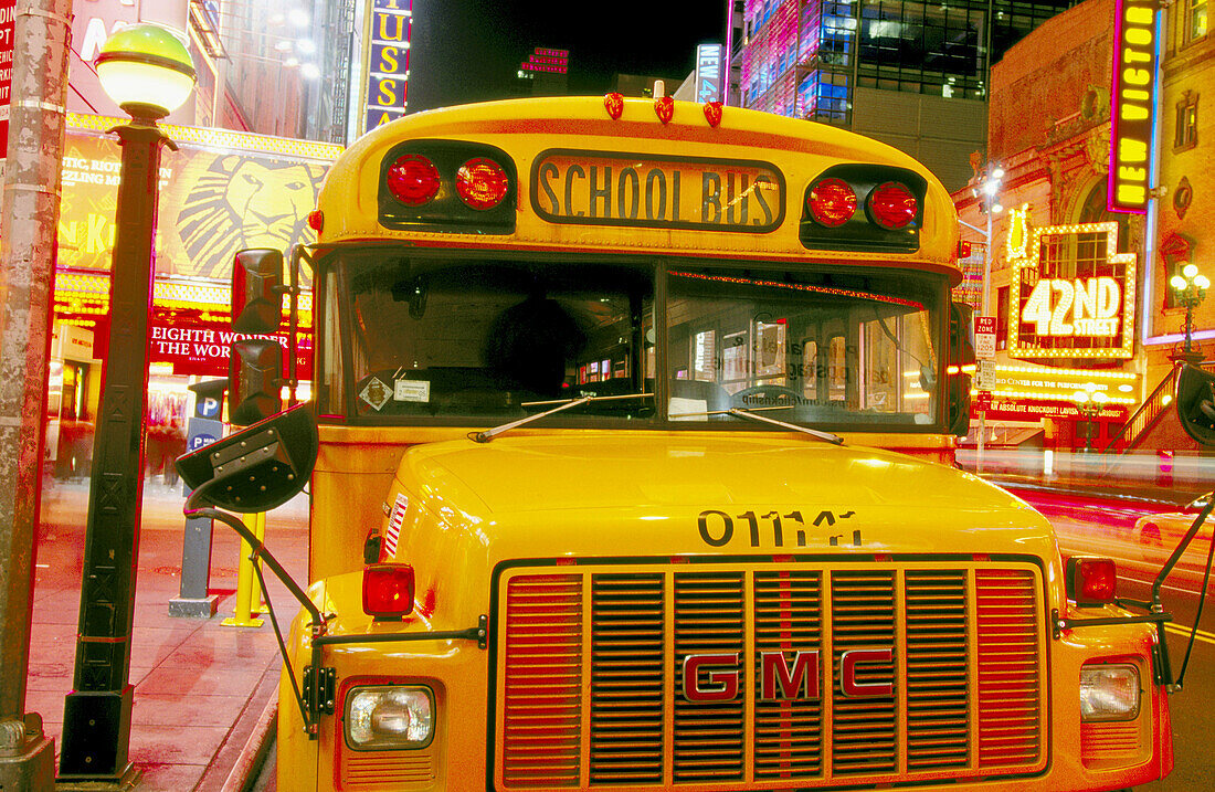 School bus on 42nd Street. New York City, USA