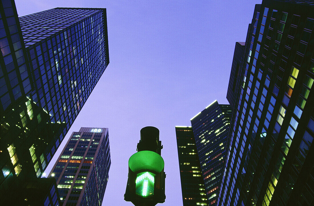 Green traffic light on Park Avenue. New York City, USA