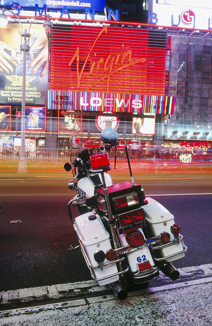 Highway patrol police motorcycle on Times Square. New York City, USA