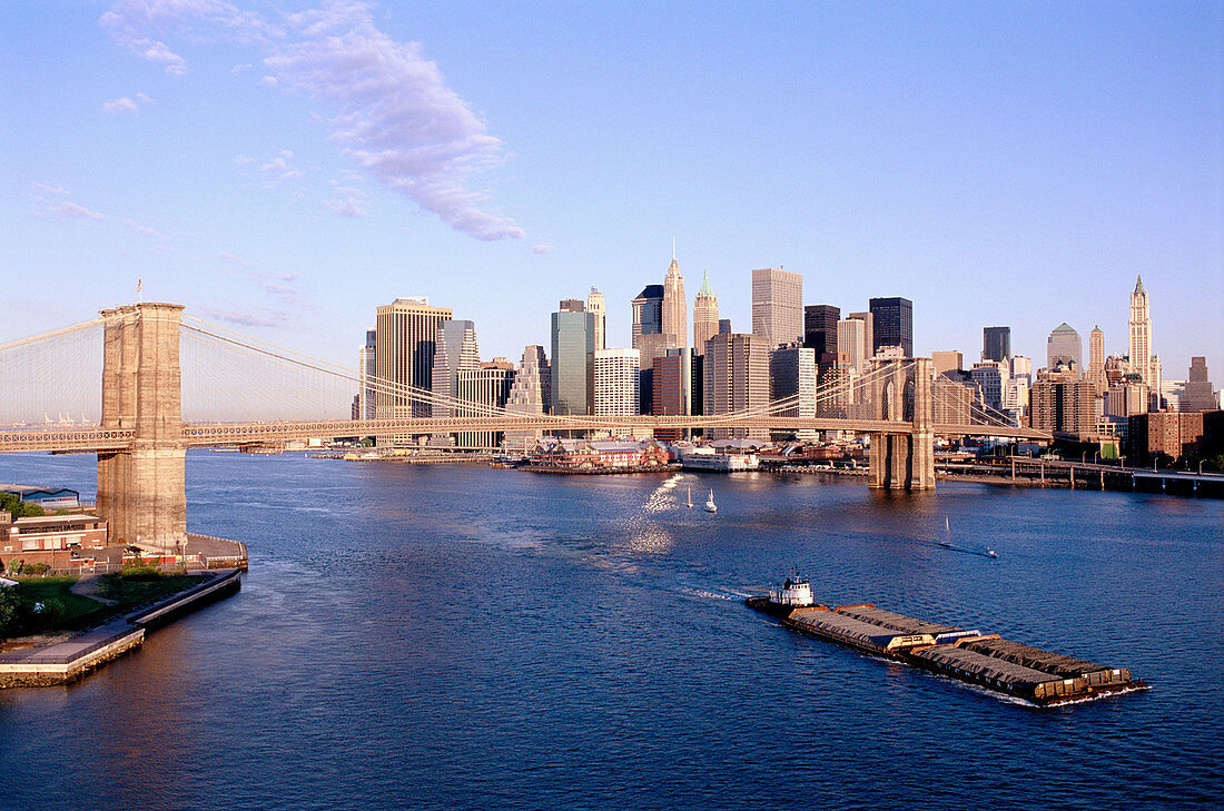 Brooklyn Bridge and Lower Manhattan skyline. New York City, USA