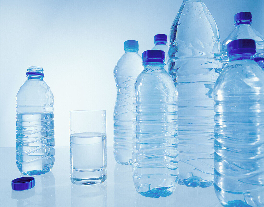 Bottled water in plastic containers