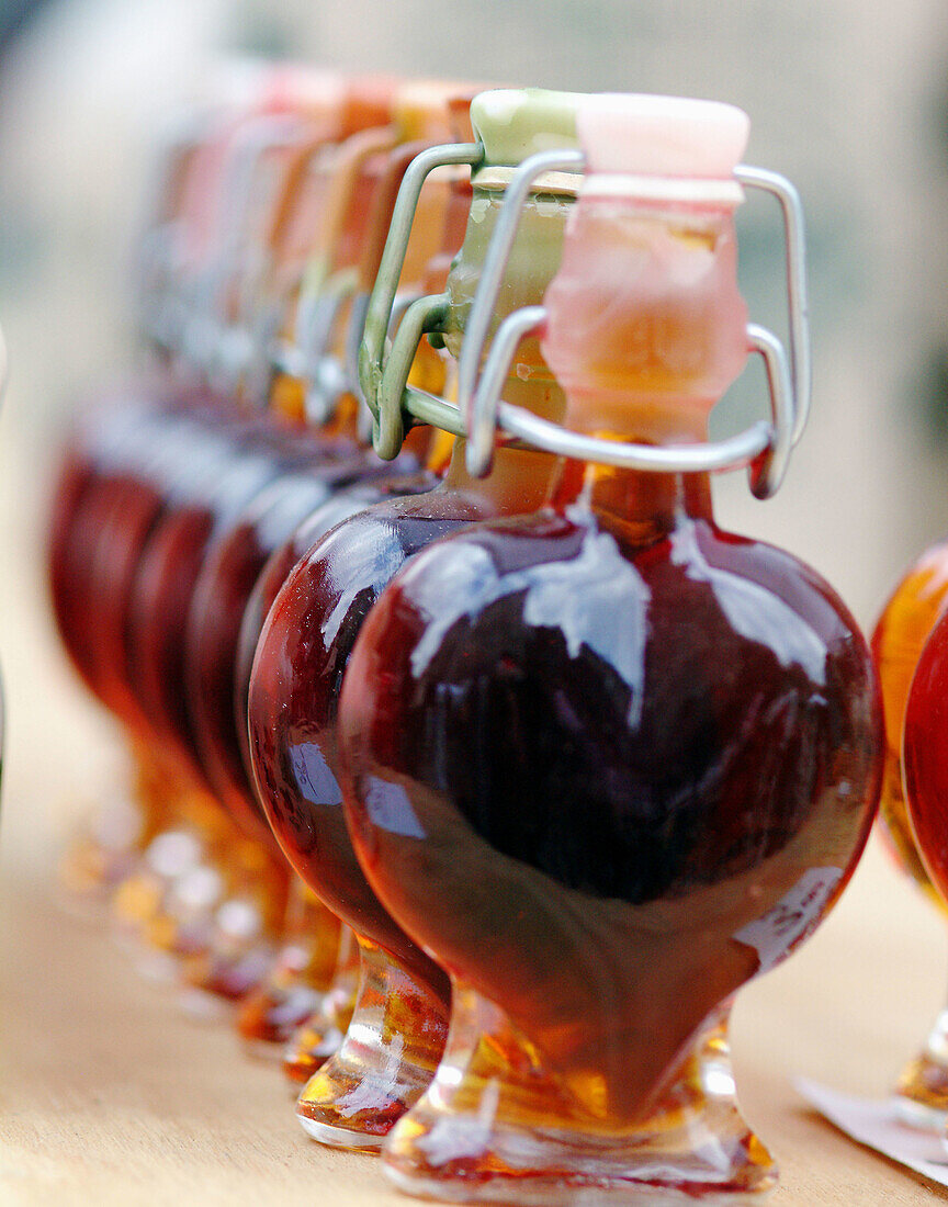 All natural maple syrup from the farmers market in Union Square, Manhattan. New York City, USA