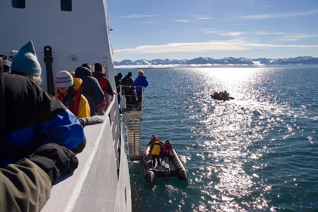 Expedition ship and Zodiacs, Spitsbergen, Norway