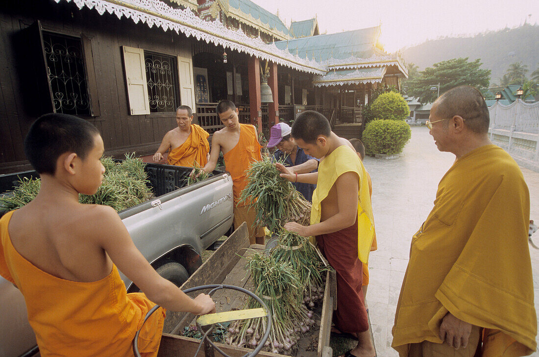 Monks in Wat Chong Klang and Kham temple, Mae Hong Son, North Thailand, Thailand