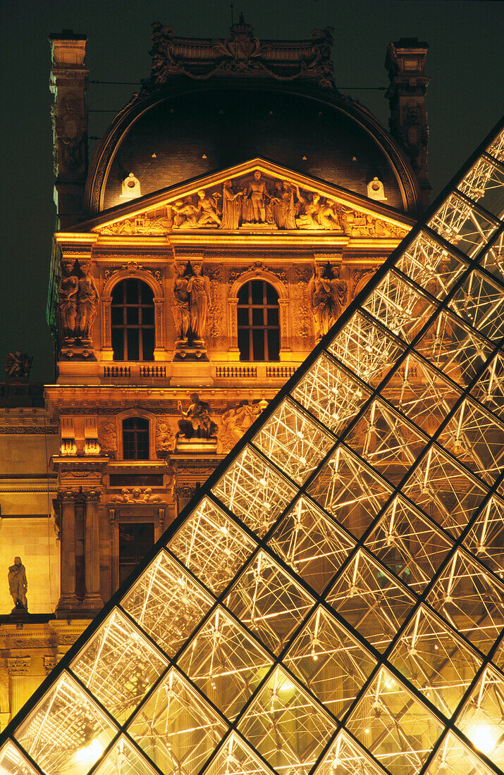 Louvre museum and Leoh Ming Peis Pyramid. Paris. France