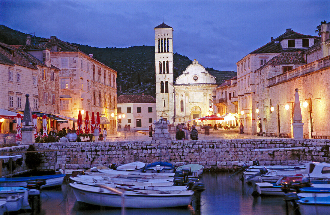 Hvar at dusk. Hvar Island, Croatia