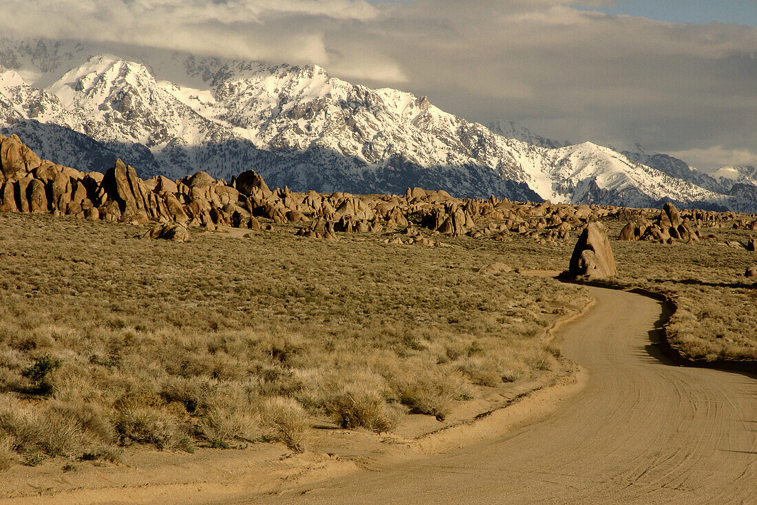 Alabama Hills and Mt. Whitney Range just outside of Lone Pine in California, USA.