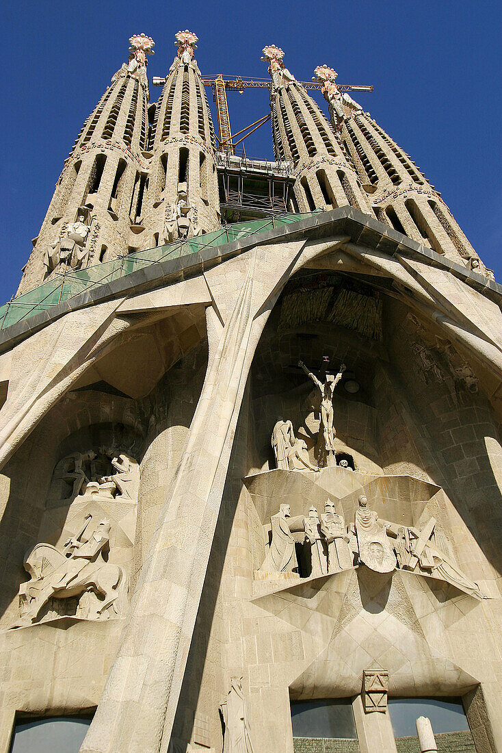 Façade of Passion by Josep Maria Subirachs, Sagrada Familia (Holy Family) church by Antoni Gaudí. Barcelona. Spain
