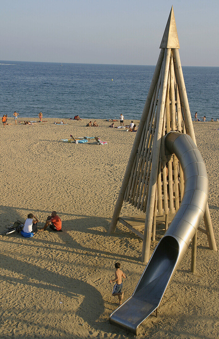 Toboggan at the beach. Barcelona. Catalonia. Spain.