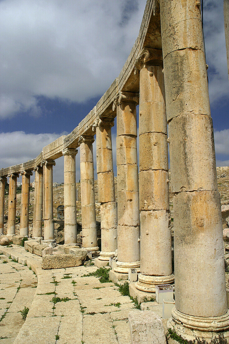 Oval forum, archaeological site of Jerash. Jordan