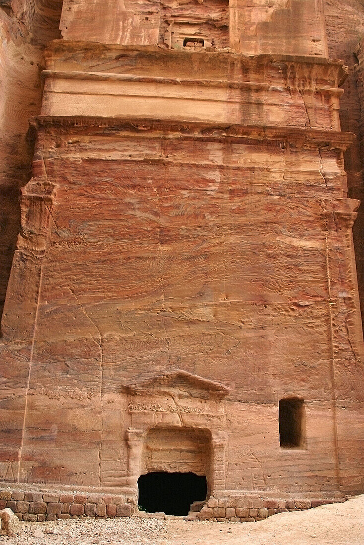 Royal tomb carved into the rock at Petra. Jordan
