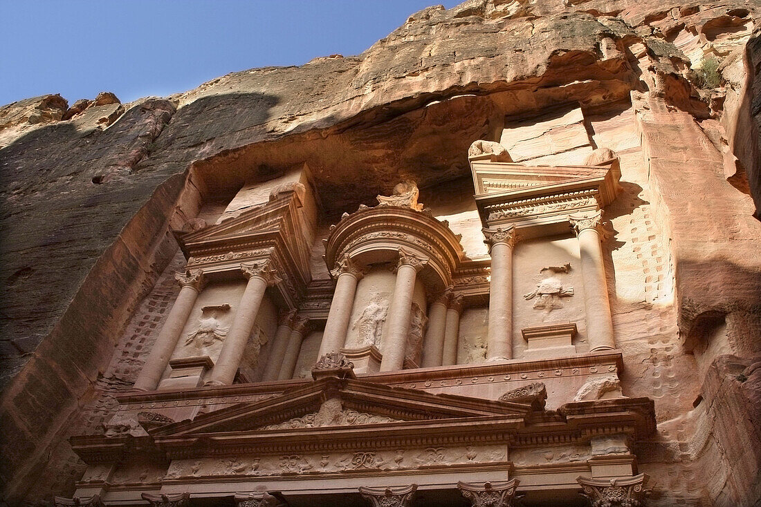 Façade of the Khasneh (Treasury) at Petra. Jordan