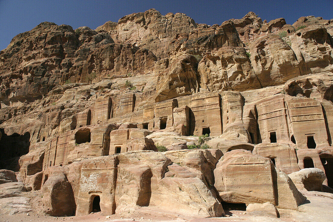 Nabataean royal stone tombs carved into the rock, Street of Façades, Petra. Jordan