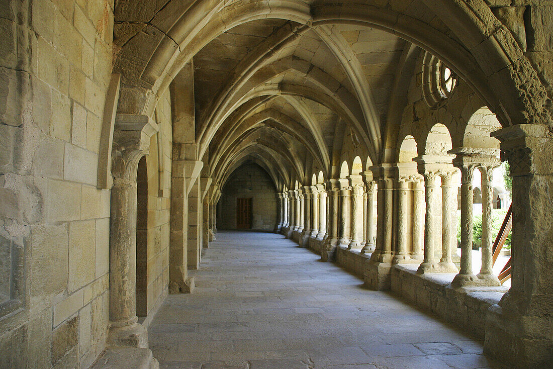 Cloister of Vallbona de les Monges Monastery. Cister route (XIII-XIVth century). Urgell. Lleida province. Catalonia. Spain.