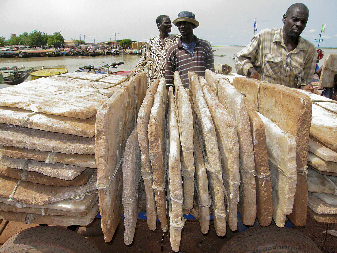Blocks of salt at river port of Mopti. Mali
