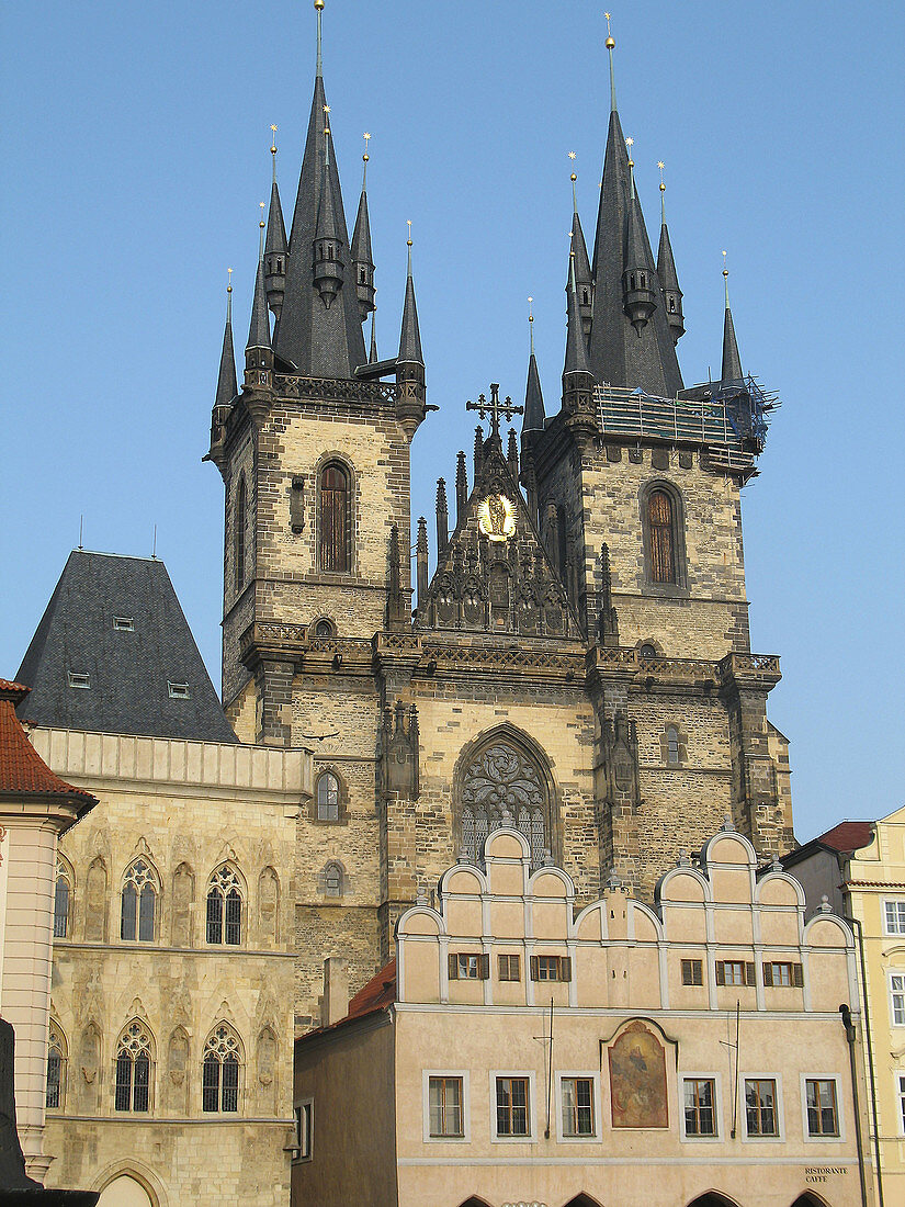 Gothic Tyn Cathedralin  (old city square) . Prague. Czech Republic