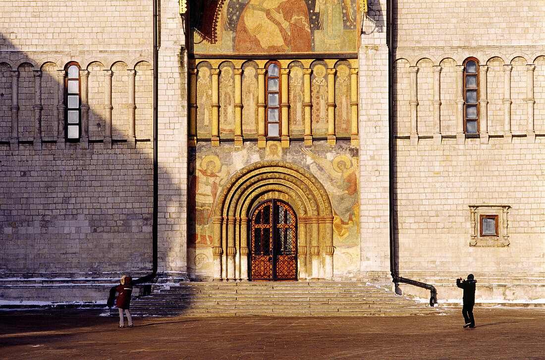 Grand entrance and stars to Cathedral of the Assumption in the Kremlin. Moscow, Russia